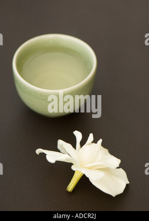 Tasse Tee und Gardenia Blume Stockfoto