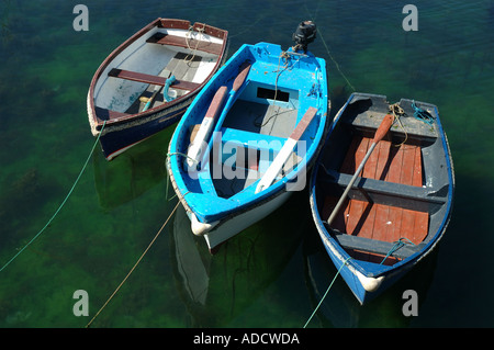 Ruderboote vertäut im Hafen von Mevagissey Cornwall Stockfoto