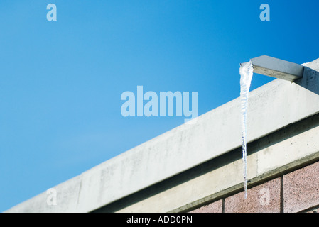 Eiszapfen hängen von Gosse Stockfoto