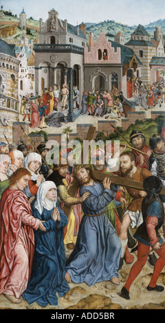 Bildende Künste, Kämpfe, Aelbert (ca. 1460-1549), Altarbild, 'Kreuzweg', Jesus das Kreuz tragen, Ende 15. Jahrhundert, Zisterzienser Kloster Wettingen-Mehrerau, Artist's Urheberrecht nicht geklärt zu werden. Stockfoto
