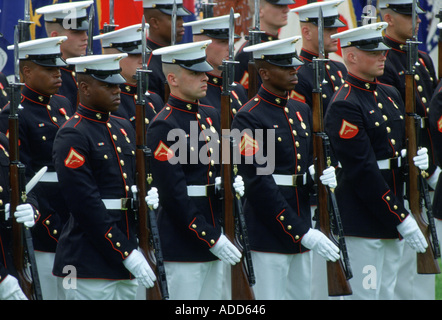 United States Military Guard of Honour mit Gewehren parade auf dem Rasen des weißen Hauses Washington USA Stockfoto