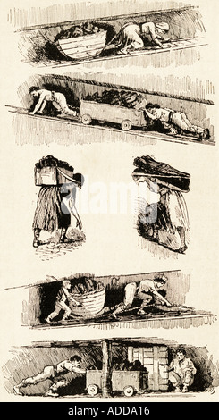 Kinder- und Frauenarbeit in den Kohlengruben vor 1843. Stockfoto
