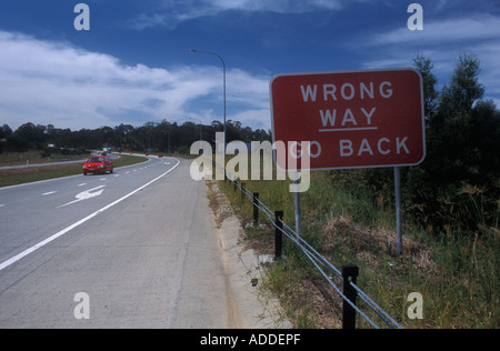 Falsche Weg zurück! Straßenschild, New South Wales Australien Stockfoto