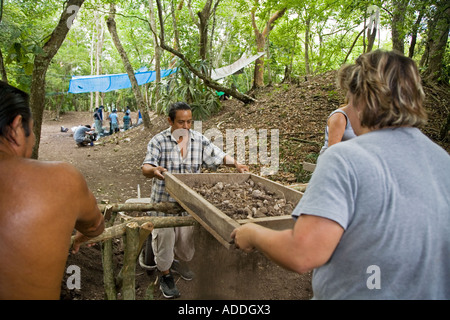 Student Volunteers auf archäologischen Ausgrabung in Belize Stockfoto