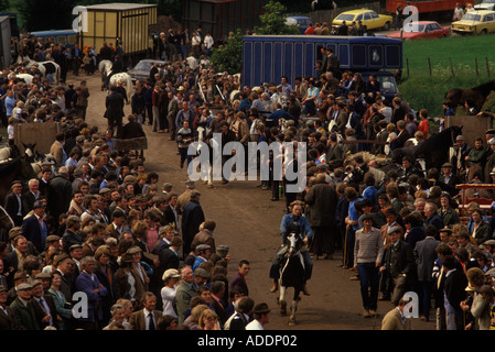 Pferde, Händler reiten Pferd durch Menschenmenge zeigen das Pferd Händlern Appleby Gypsy Fair Appleby in Westmorland Cumberland 1980s 1985 UK HOMER SYKES Stockfoto