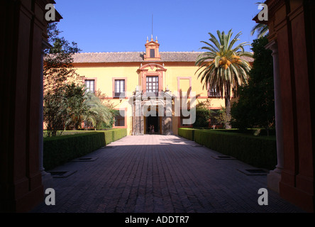 Ansicht der Alcazar Palast & Gärten Palacio de Don Pedro Sevilla Sevilla Andalusien Andalusien España Spanien Iberia Europa Stockfoto