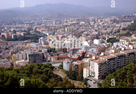 Panoramablick auf Málaga vom Gibralfaro Burg Costa del Sol Sonne Küste Andalusien Andalusien España Spanien Iberia Europa Stockfoto