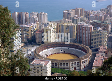 Panoramablick auf Málaga & La Malagueta Bull ring Costa del Sol Sonne Küste Andalusien Andalusien España Spanien Iberia Europa Stockfoto