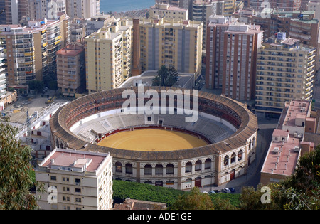 Panoramablick auf Málaga & La Malagueta Bull ring Costa del Sol Sonne Küste Andalusien Andalusien España Spanien Iberia Europa Stockfoto