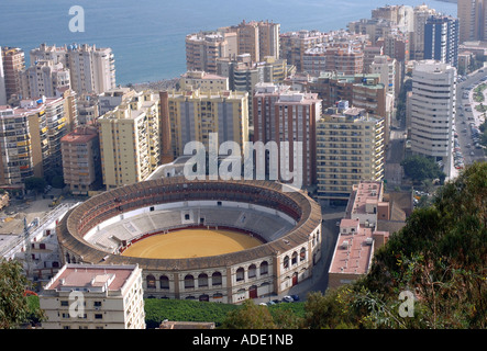 Panoramablick auf Málaga & La Malagueta Bull ring Costa del Sol Sonne Küste Andalusien Andalusien España Spanien Iberia Europa Stockfoto