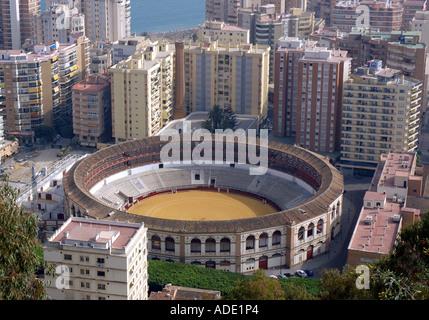 Panoramablick auf Málaga & La Malagueta Bull ring Costa del Sol Sonne Küste Andalusien Andalusien España Spanien Iberia Europa Stockfoto
