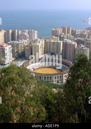 Panoramablick auf Málaga & La Malagueta Bull ring Costa del Sol Sonne Küste Andalusien Andalusien España Spanien Iberia Europa Stockfoto
