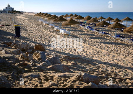 Panoramablick auf Meer und Strand von Faro Algarve Iberia Portugal Europa Stockfoto