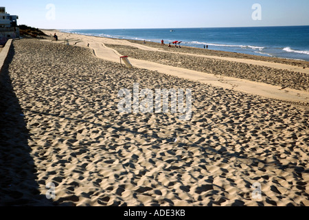 Panoramablick auf Meer und Strand von Faro Algarve Iberia Portugal Europa Stockfoto