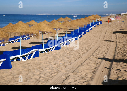 Panoramablick auf Meer und Strand von Faro Algarve Iberia Portugal Europa Stockfoto