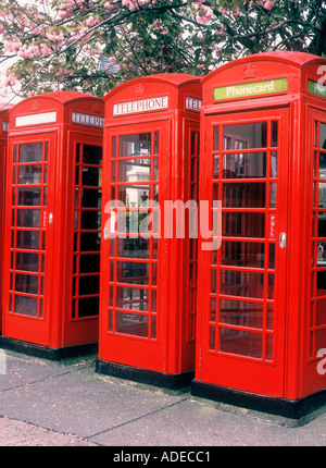 Drei Telefon-Boxen, Truro, Cornwall, UK Stockfoto