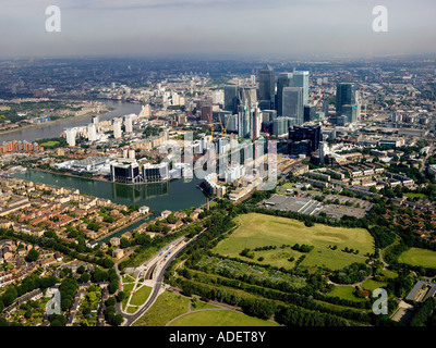 Luftaufnahme von Canary Wharf, London Stockfoto