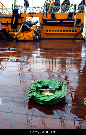 Kranz, Lord Admiral Horatio Nelson wo er auf dem Deck der HMS Victory fiel Stockfoto