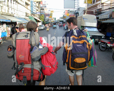 Bacpackers auf der Khao San Road, Bangkok, Thailand. Stockfoto