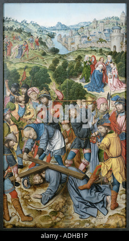Bildende Künste, Kämpfe, Aelbert (ca. 1460-1549), Altarbild, "Weg des Kreuzes", Christus unter dem Kreuz, Ende 15. Jahrhundert, Zisterzienser Kloster Wettingen-Mehrerau,, Artist's Urheberrecht nicht gelöscht werden Stockfoto