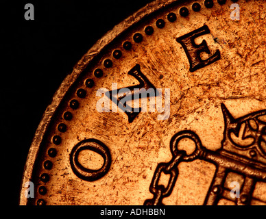 Eine UK-Penny-Münze hautnah Stockfoto