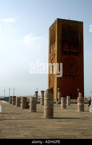 Hassan-Turm + Reste der Gebetsraum der Moschee Rabat Marokko Stockfoto