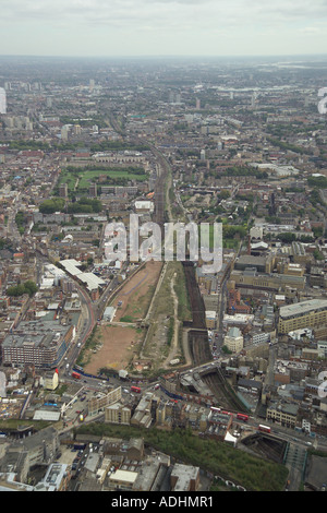 Luftaufnahme von einer Industriebrache wo Bishopsgate Bahnhof in London stand. Es hieß auch Bishopsgate Güterbahnhof Stockfoto