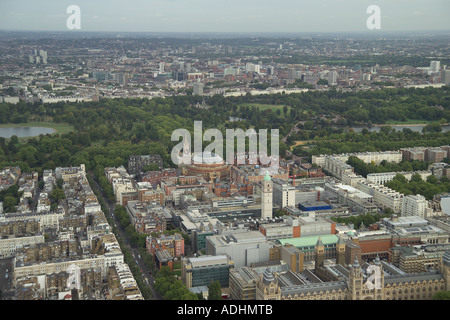 Luftaufnahme des Royal College of Music, Imperial College und die Royal Albert Hall in South Kensington in London. Stockfoto