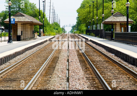 Eisenbahnschienen / Barrington, Illinois, USA Stockfoto