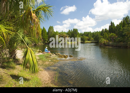 Suwannee River, Frau Angeln Flussufer, Florida Stockfoto