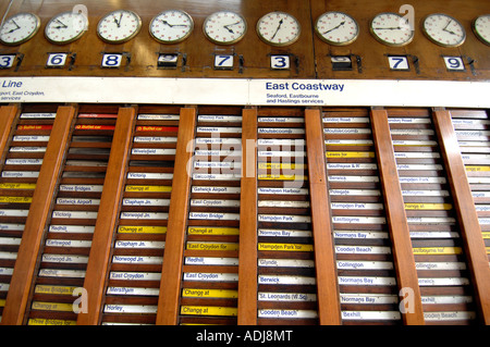 Der hölzerne Indikator trainieren Bestimmungsort-Brett von Brighton Station, die jetzt in einem Museum in der Nähe von Henley on Thames Stockfoto