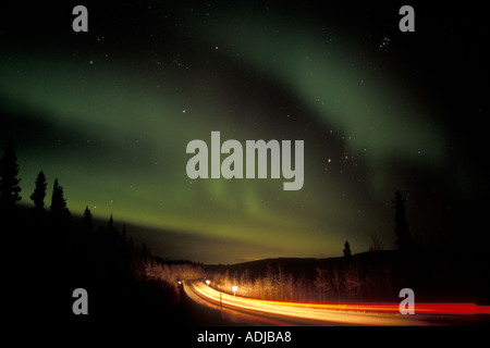 USA ALASKA AURORA BOREALIS, über Parks Highway, südlich von Fairbanks Stockfoto