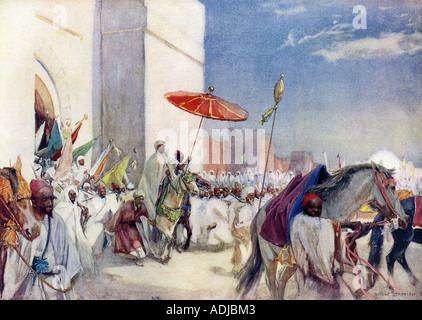 Eine königliche Pageant von Sultan Abd al Aziz IV in Marokko Ende 1800. Farbe halftone einer Abbildung Stockfoto