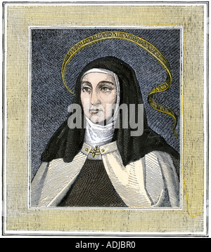 Die heilige Theresia von Avila Gründer der Karmeliten Reform Kloster 1500. Hand - farbige Holzschnitt Stockfoto