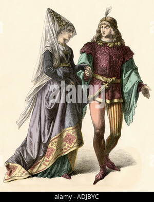 Adlige von Burgund warb in den 1400er Jahren. Hand-farbig drucken Stockfoto