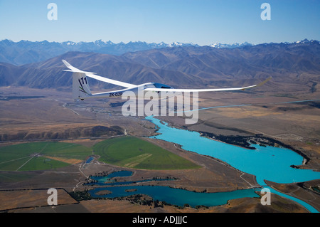 Gleiter und Lake Ruataniwha Mackenzie Country Süd Insel Neuseeland Stockfoto