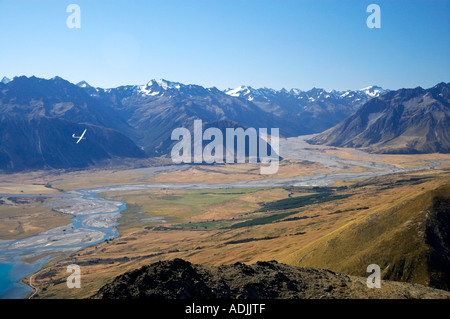 Lake Ohau Hopkins River und Segelflugzeuge Mackenzie Country Süd-Insel Neuseeland Stockfoto