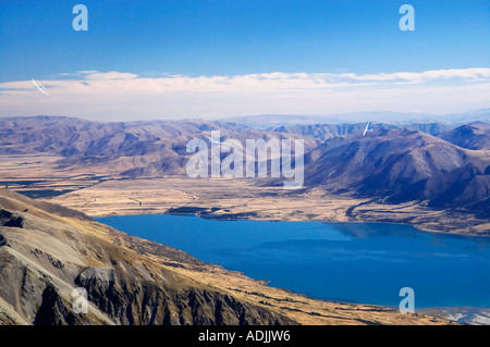 Segelflugzeuge und Lake Ohau Mackenzie Country Süd-Insel Neuseeland Stockfoto