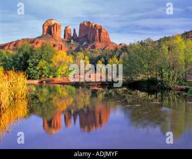 Cathedral Rock spiegelt sich in Oak Creek Arizona Stockfoto