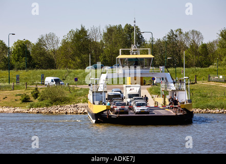 Rijswijk Autofähre, den Nederrijn-Fluss in den Niederlanden, in der Nähe von Wijk Bij Duurstede, Niederlande, Holland Stockfoto