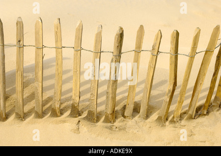 Erasion Schutz Zäune in den Dünen am Camber Sands Roggen East Sussex England Stockfoto