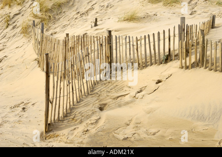 Erasion Schutz Zäune in den Dünen am Camber Sands Roggen East Sussex England Stockfoto