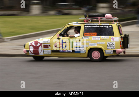 Drei Rädern Konkurrent im Londoner 2005, Mongolei-Rallye Stockfoto