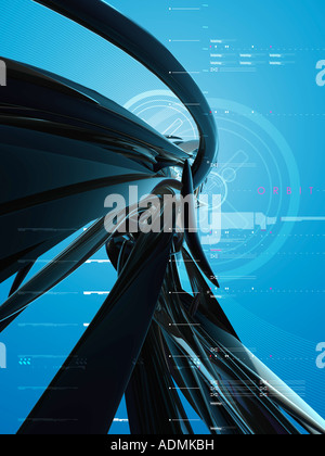 Drei dimensionales Objekt hin einen Fluchtpunkt vor blauem Hintergrund Stockfoto