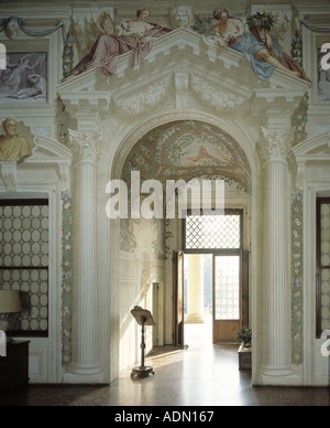 228le di Vedelago Villa Emo (Erbaut ca. 1564) Scheinarchitektur Portal Mit den Allegorischen Figuren der Klugheit Und des Über Stockfoto