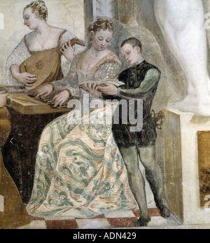 Caldogno, Villa Caldogno, "Fresken Im Hauptsaal, Detail '' Konzert'' ' Stockfoto