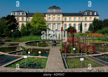 Schloss Clemensruh (Poppelsdorfer Schloss) und Kran-Brunnen im Botanischen Garten Bonn Stockfoto