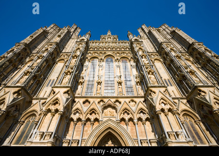 Wells Cathedral West Fassade Somerset England Stockfoto