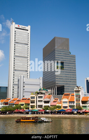 Boat Quay Conservation Area Bars und Restaurants in bunten historischen alten Shophouses am Südufer des Singapore River Stockfoto