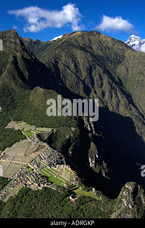 [Machu Picchu], Luftaufnahme von Inka-Ruinen und Berglandschaft von [Huayna Picchu], Peru, Anden, "Südamerika" Stockfoto